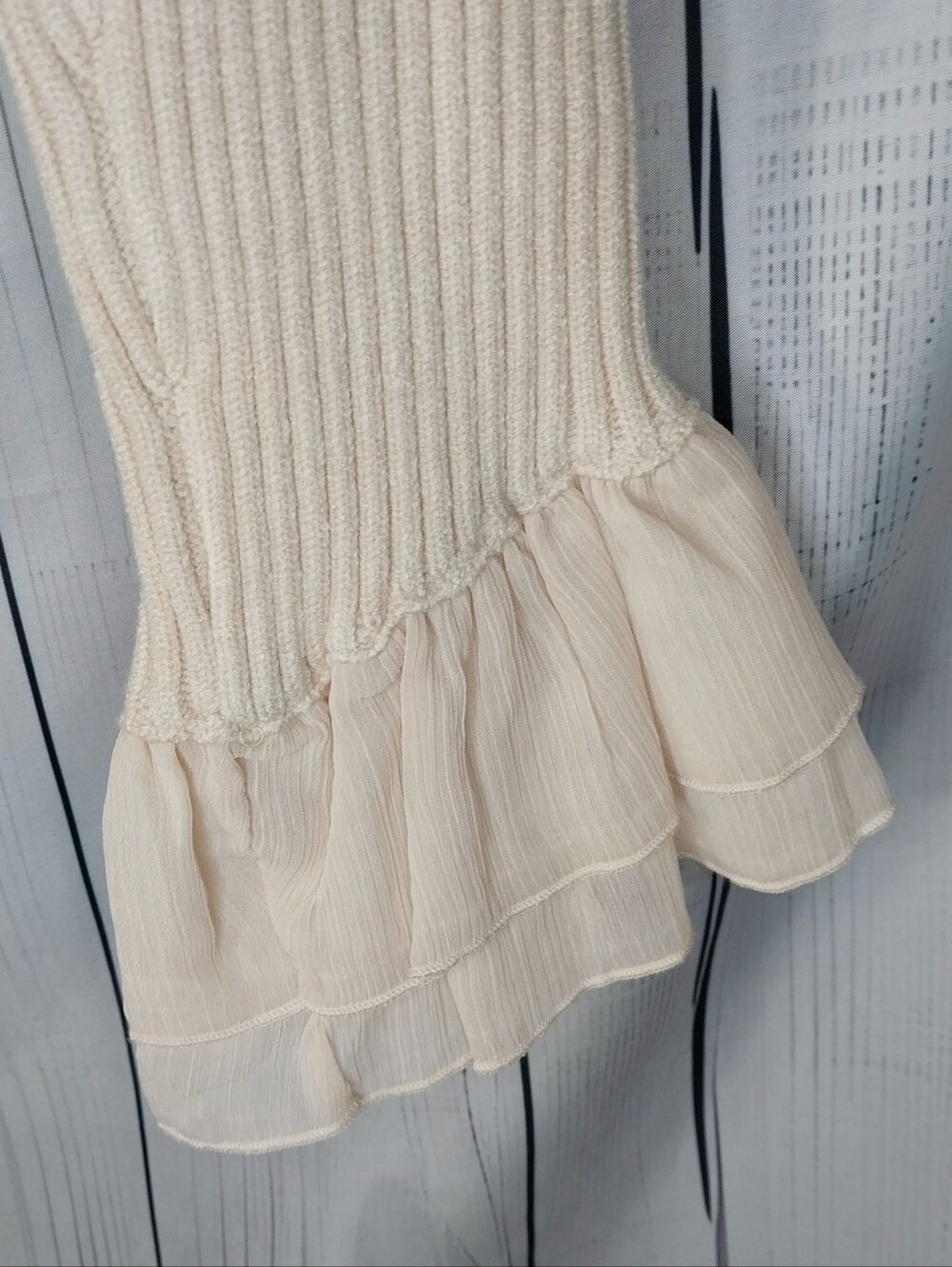MABLE Cream Ribbed Ruffle-Trim Fairycore Soft Girl Dollette Cardigan NWT - Picture 7 of 9